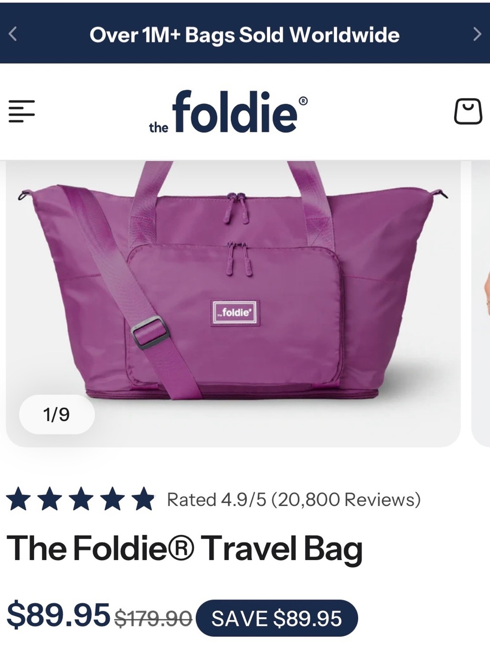 The Foldie Purple Travel Bag and Fanny pack Like New